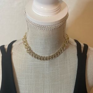 FUNK gold Cuban chain necklace with rhinestone details. Adjustable length.